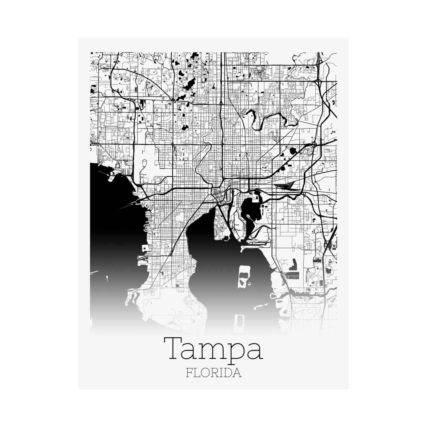 Tampa Florida City Map Matte Vertical Posters