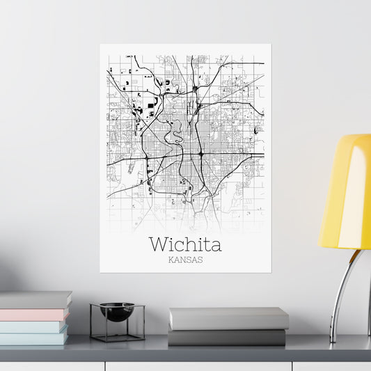 Wichita Kansas City Map Matte Vertical Posters