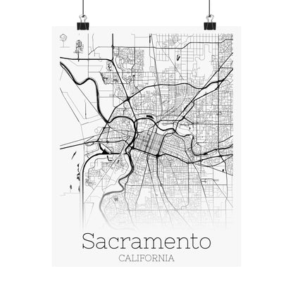 Sacramento California City Map Matte Vertical Posters