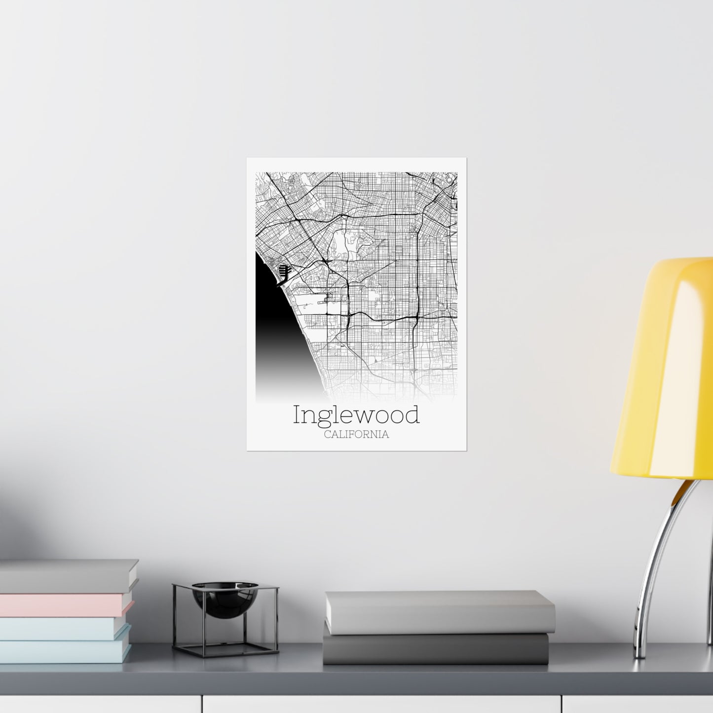 Inglewood California City Map Matte Vertical Posters