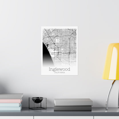 Inglewood California City Map Matte Vertical Posters