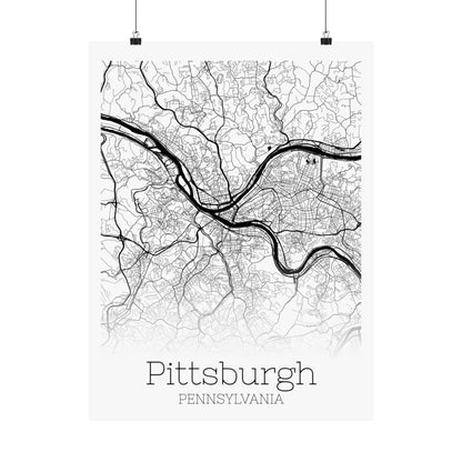 Pittsburgh Pennsylvania City Map Matte Vertical Posters