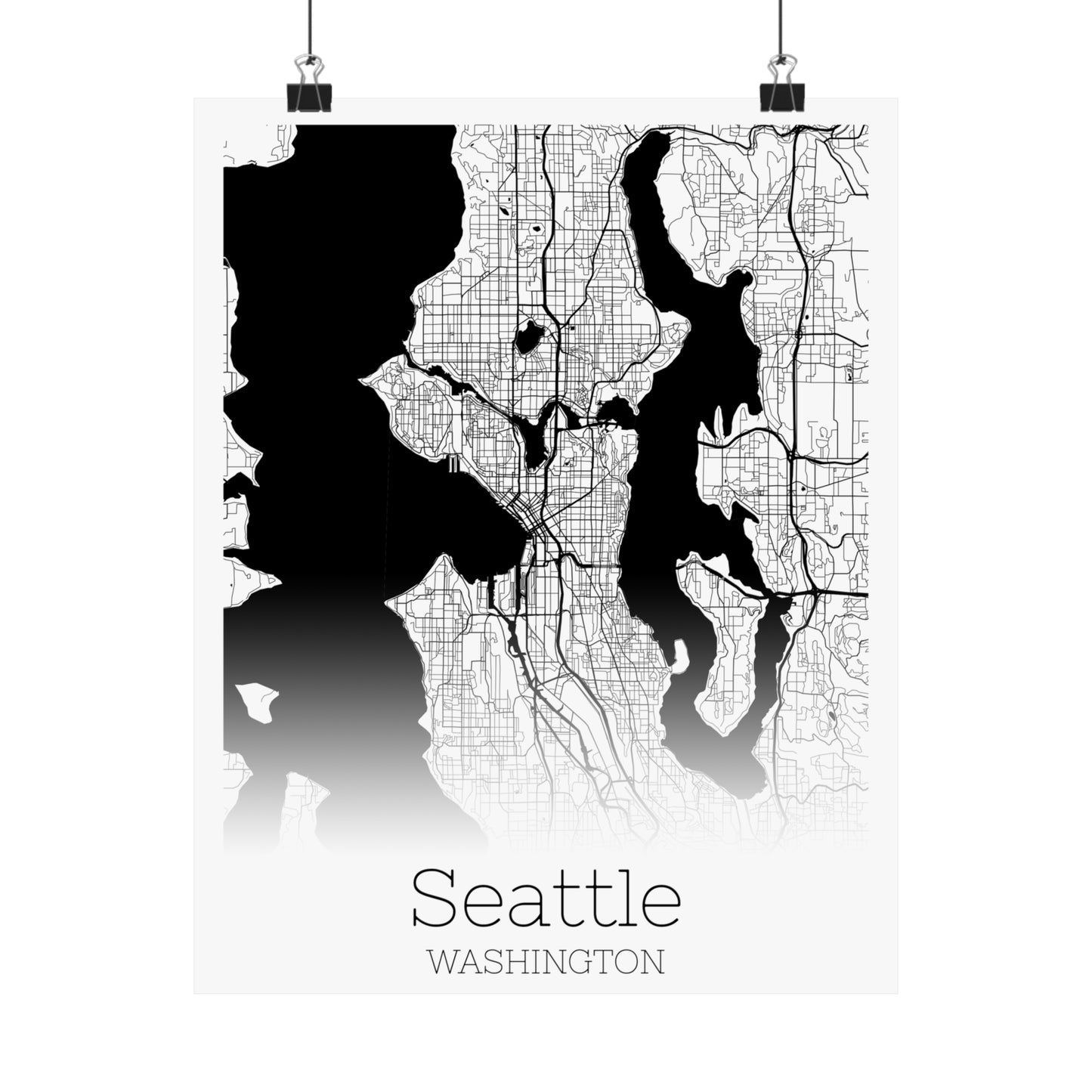 Seattle Washington City Map Matte Vertical Posters