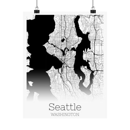 Seattle Washington City Map Matte Vertical Posters