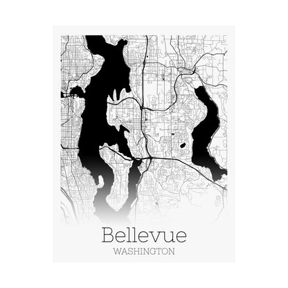 Bellevue Washington City Map Matte Vertical Posters