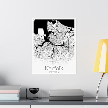 Norfolk Virginia City Map Matte Vertical Posters