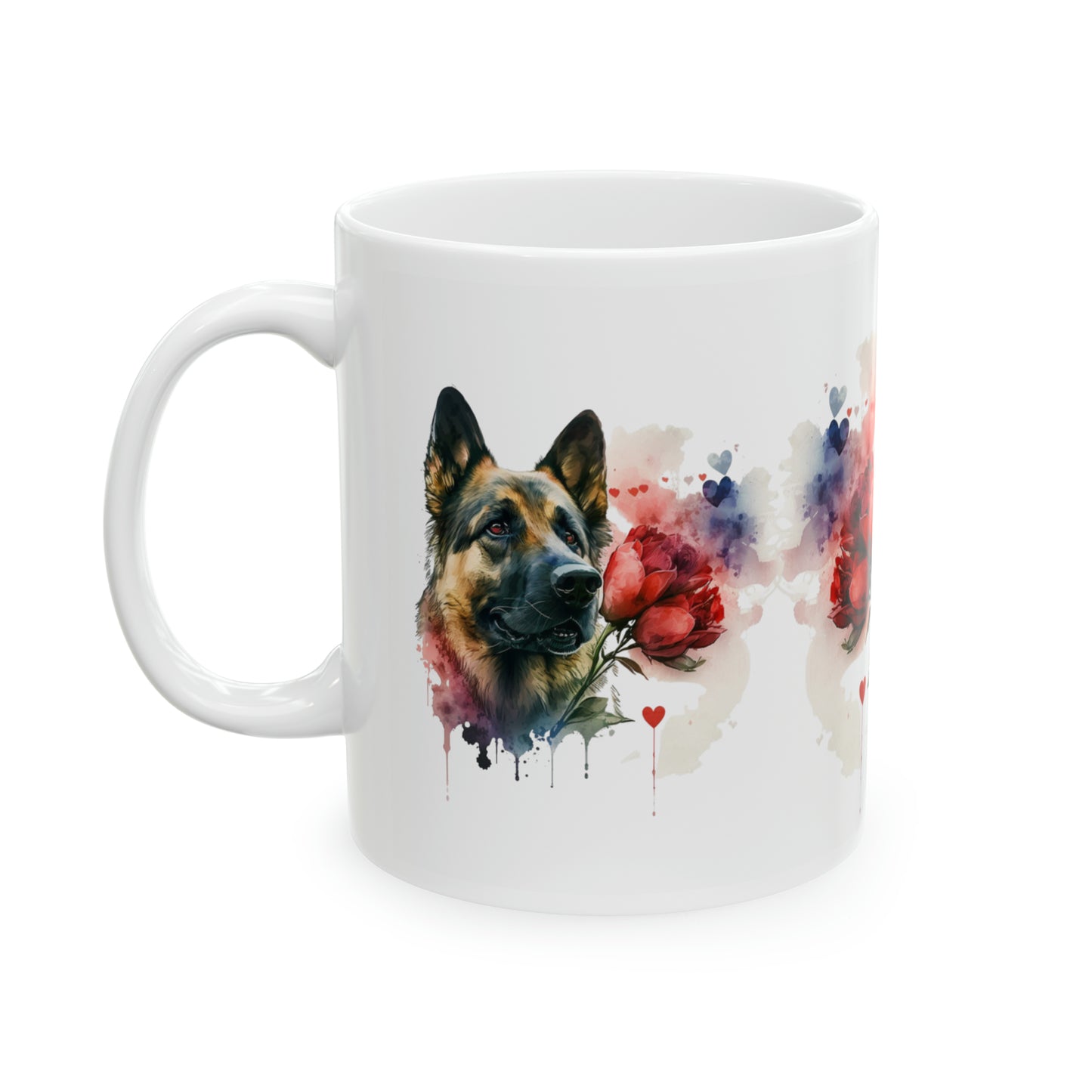 Dog Watercolor Valentine Flowers, Ceramic Mug, 11oz