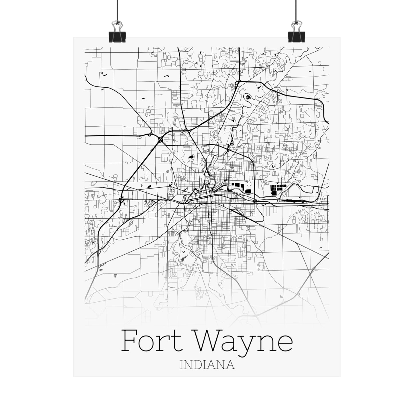 Fort Wayne Indiana City Map Matte Vertical Posters