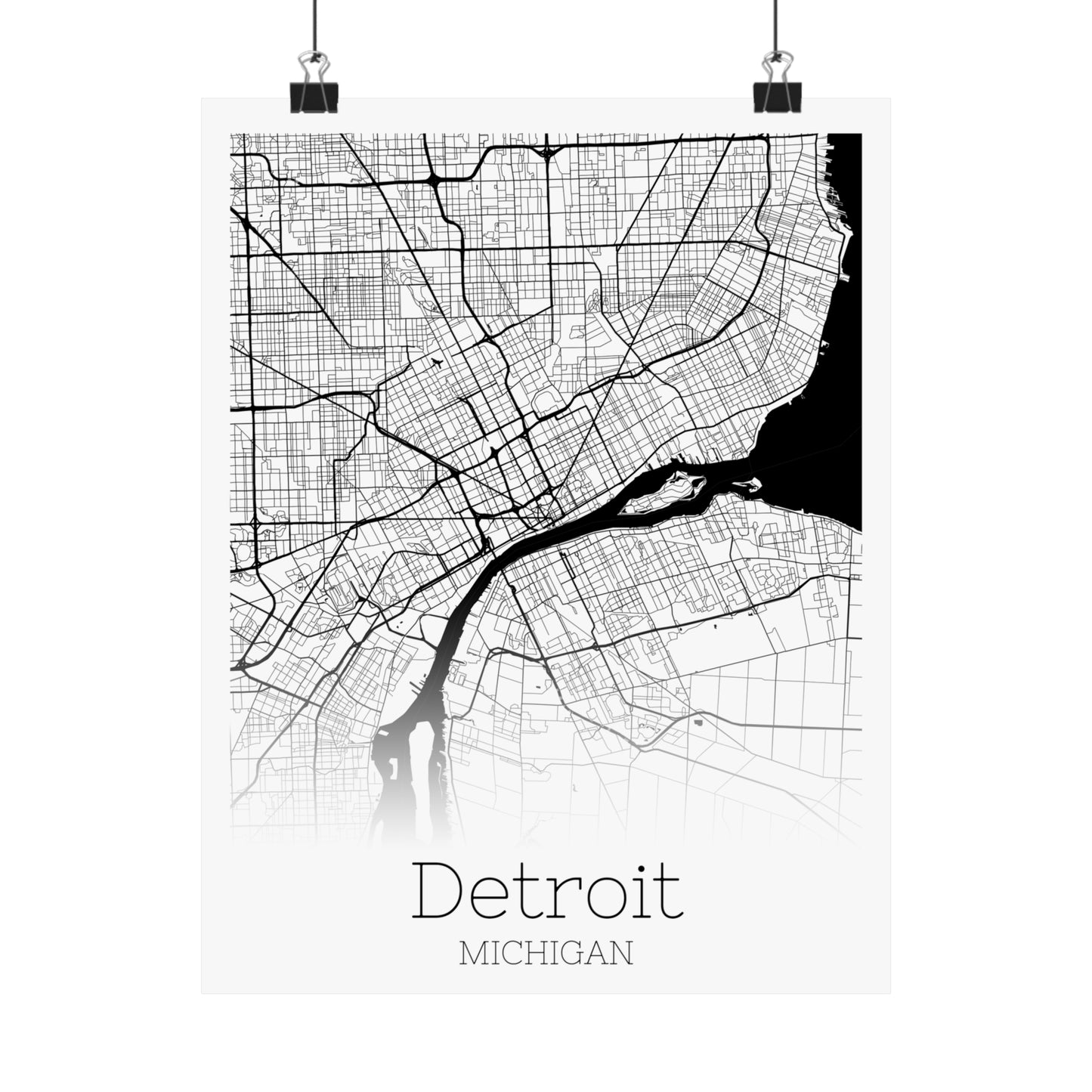 Detroit Michigan City Map Matte Vertical Posters