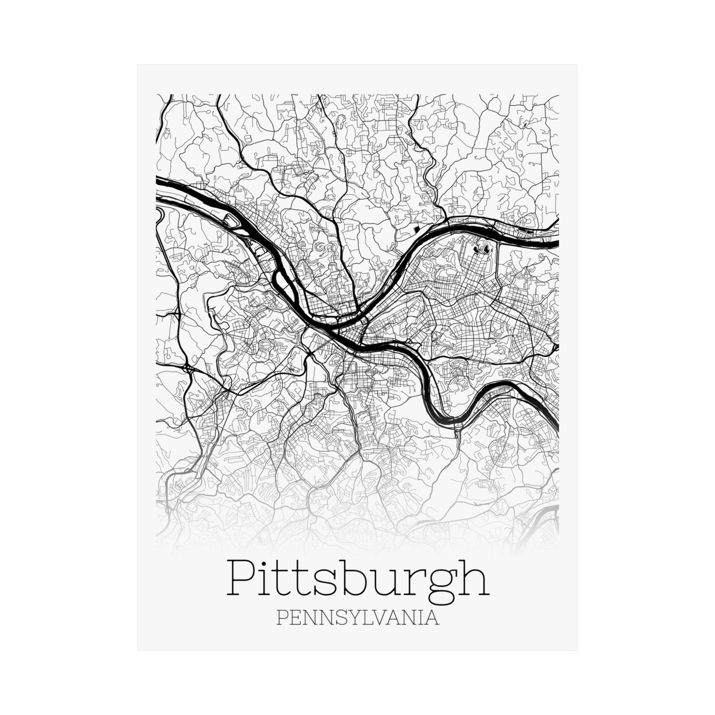 Pittsburgh Pennsylvania City Map Matte Vertical Posters