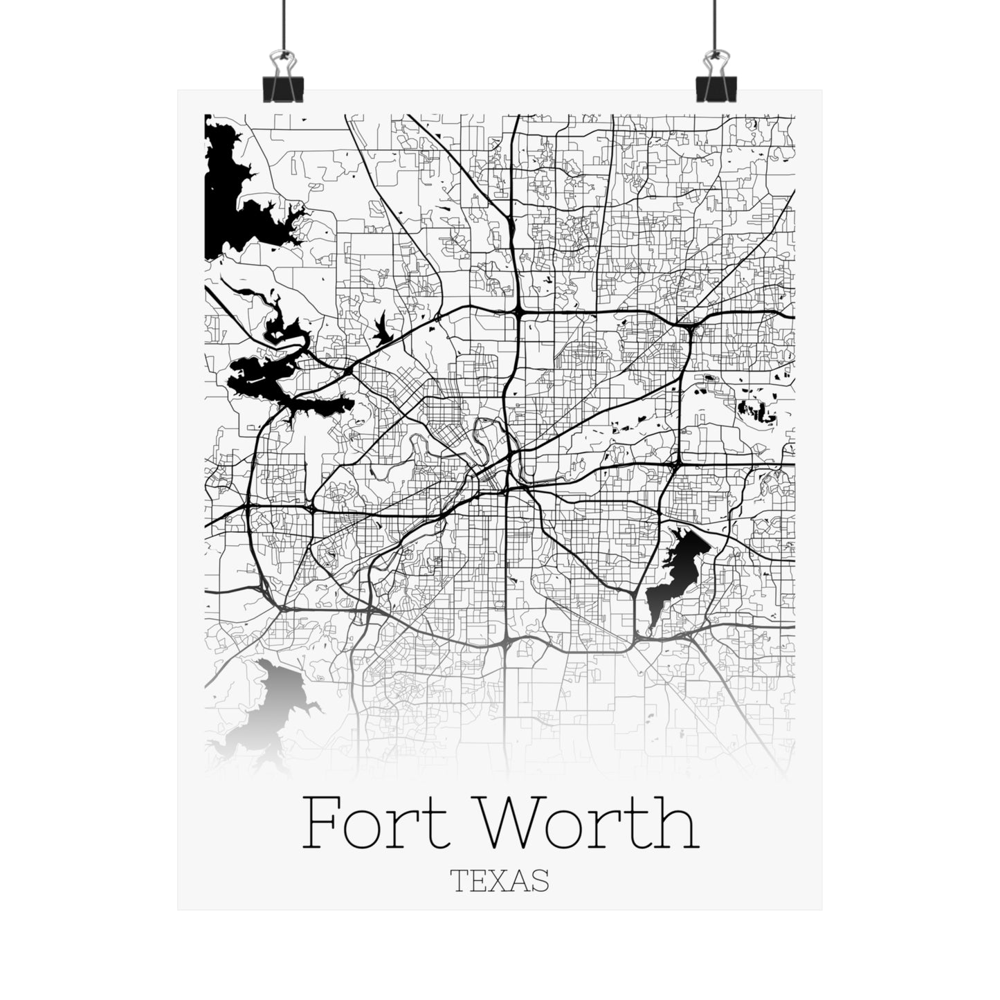 Fort Worth Texas City Map Matte Vertical Posters