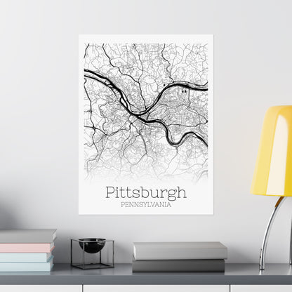 Pittsburgh Pennsylvania City Map Matte Vertical Posters