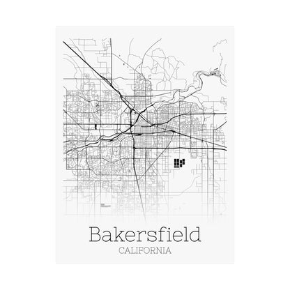 Bakersfield California City Map Matte Vertical Posters