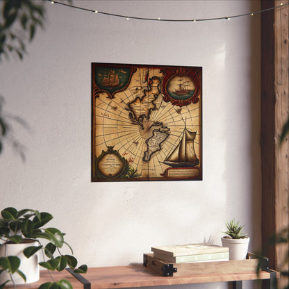 Old Map No: 01 Square Matte Poster, Vintage Poster