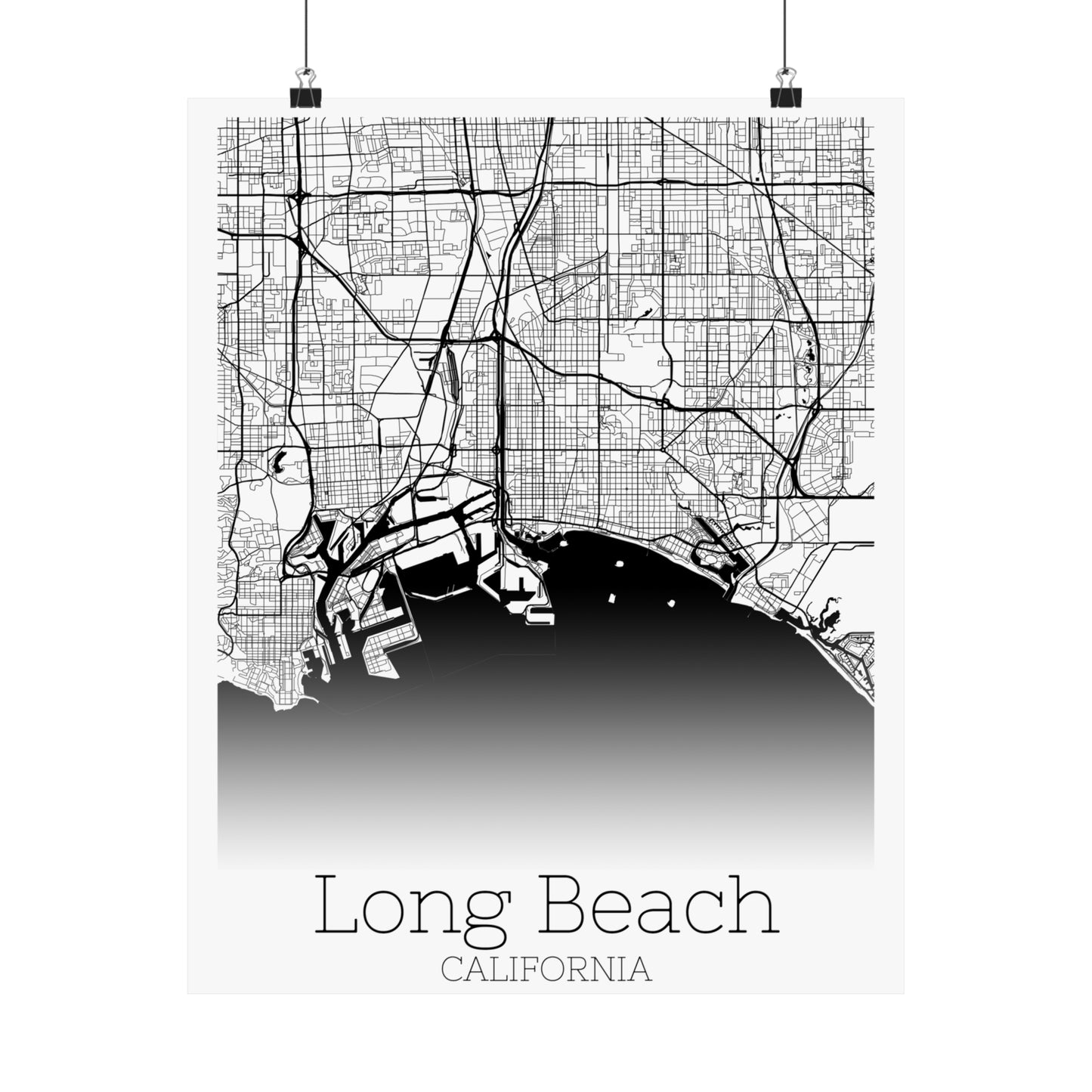 Long Beach California City Map Matte Vertical Posters