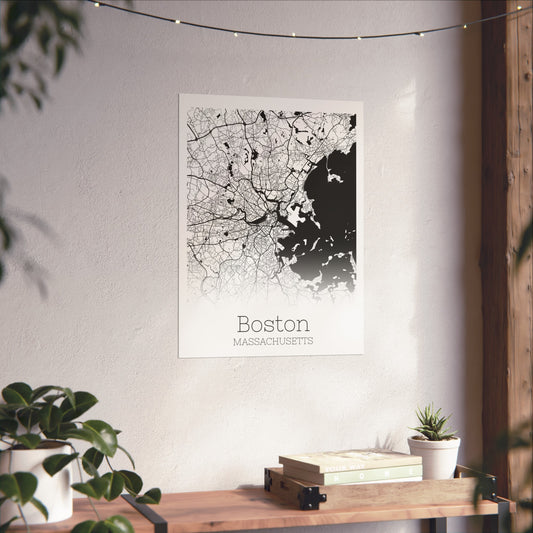 Boston Massachusetts City Map Matte Vertical Posters