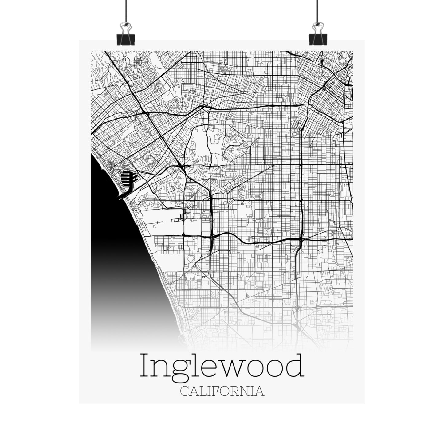 Inglewood California City Map Matte Vertical Posters