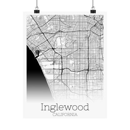 Inglewood California City Map Matte Vertical Posters