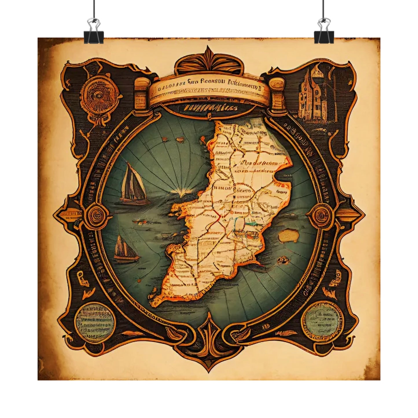 Old Map No: 04 Square Matte Poster, Vintage Poster