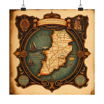 Old Map No: 04 Square Matte Poster, Vintage Poster