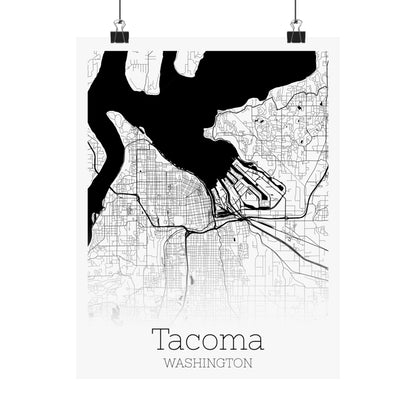 Tacoma Washington City Map Matte Vertical Posters