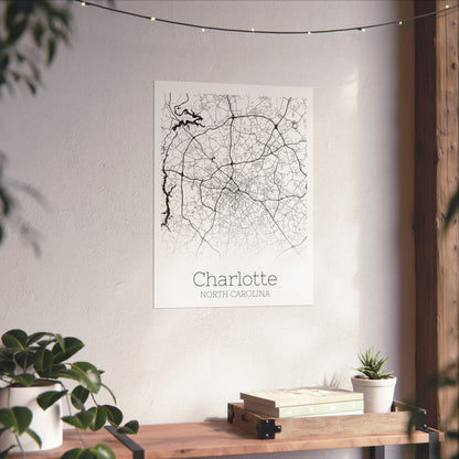 Charlotte North Carolina City Map Matte Vertical Posters