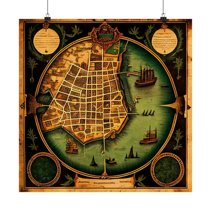 Old Map No: 18 Square Matte Poster, Vintage Poster