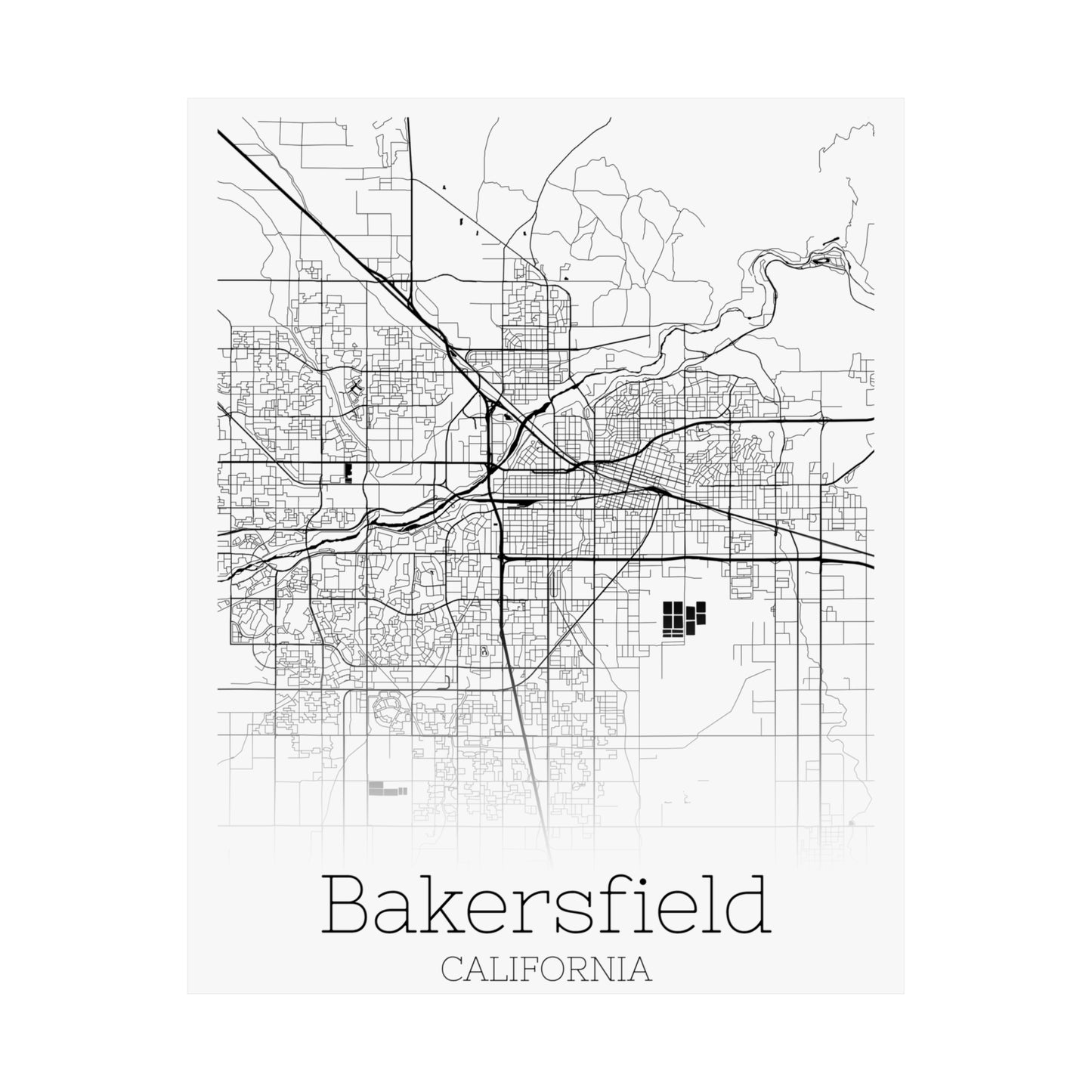 Bakersfield California City Map Matte Vertical Posters