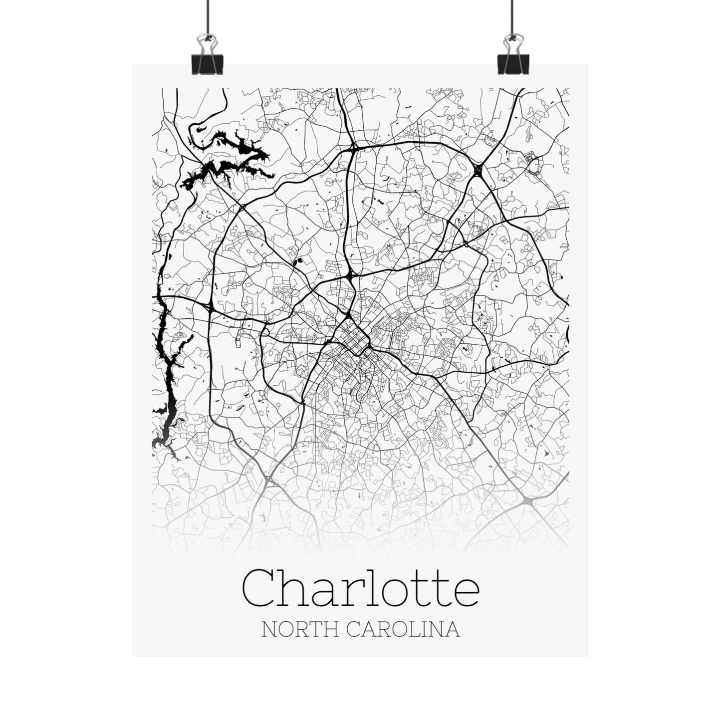 Charlotte North Carolina City Map Matte Vertical Posters