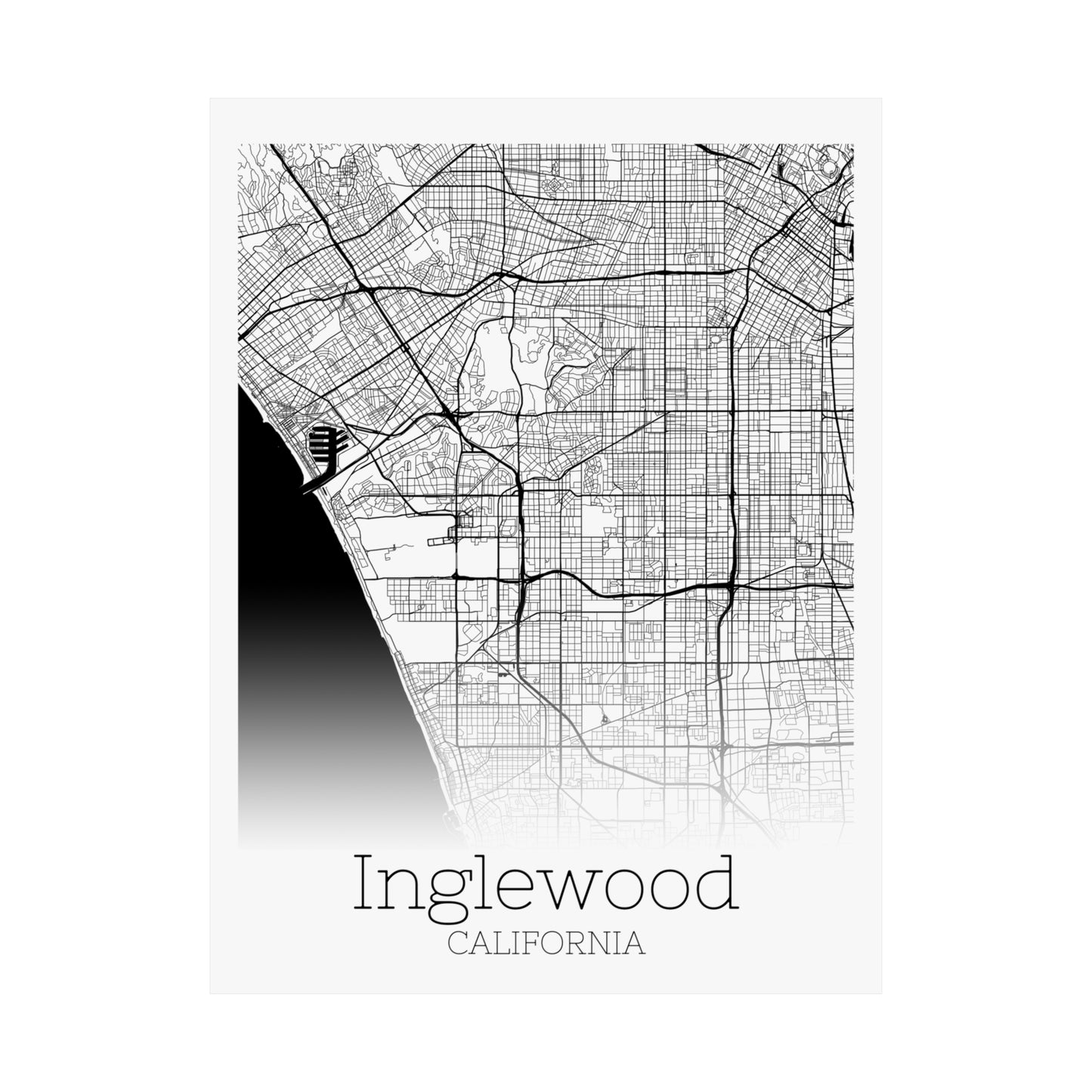 Inglewood California City Map Matte Vertical Posters