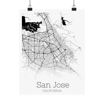 San Jose California City Map Matte Vertical Posters