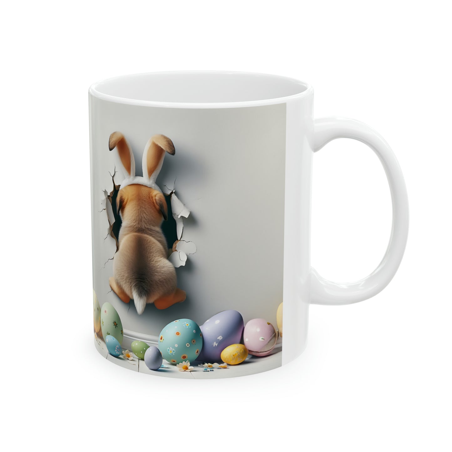 Easter dog coffee cup, Easter puppy break out, Ceramic Mug, 11oz