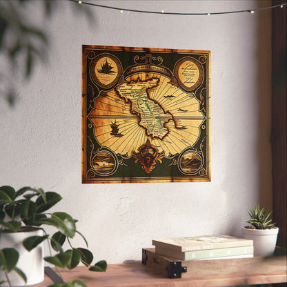 Old Map No: 19 Square Matte Poster, Vintage Poster