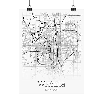 Wichita Kansas City Map Matte Vertical Posters