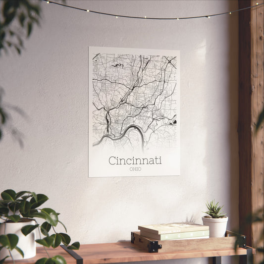 Cincinnati Ohio City Map Matte Vertical Posters