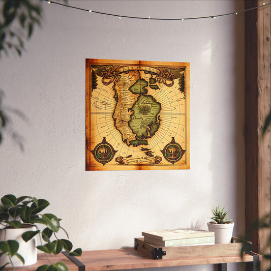 Old Map No: 07 Square Matte Poster, Vintage Poster