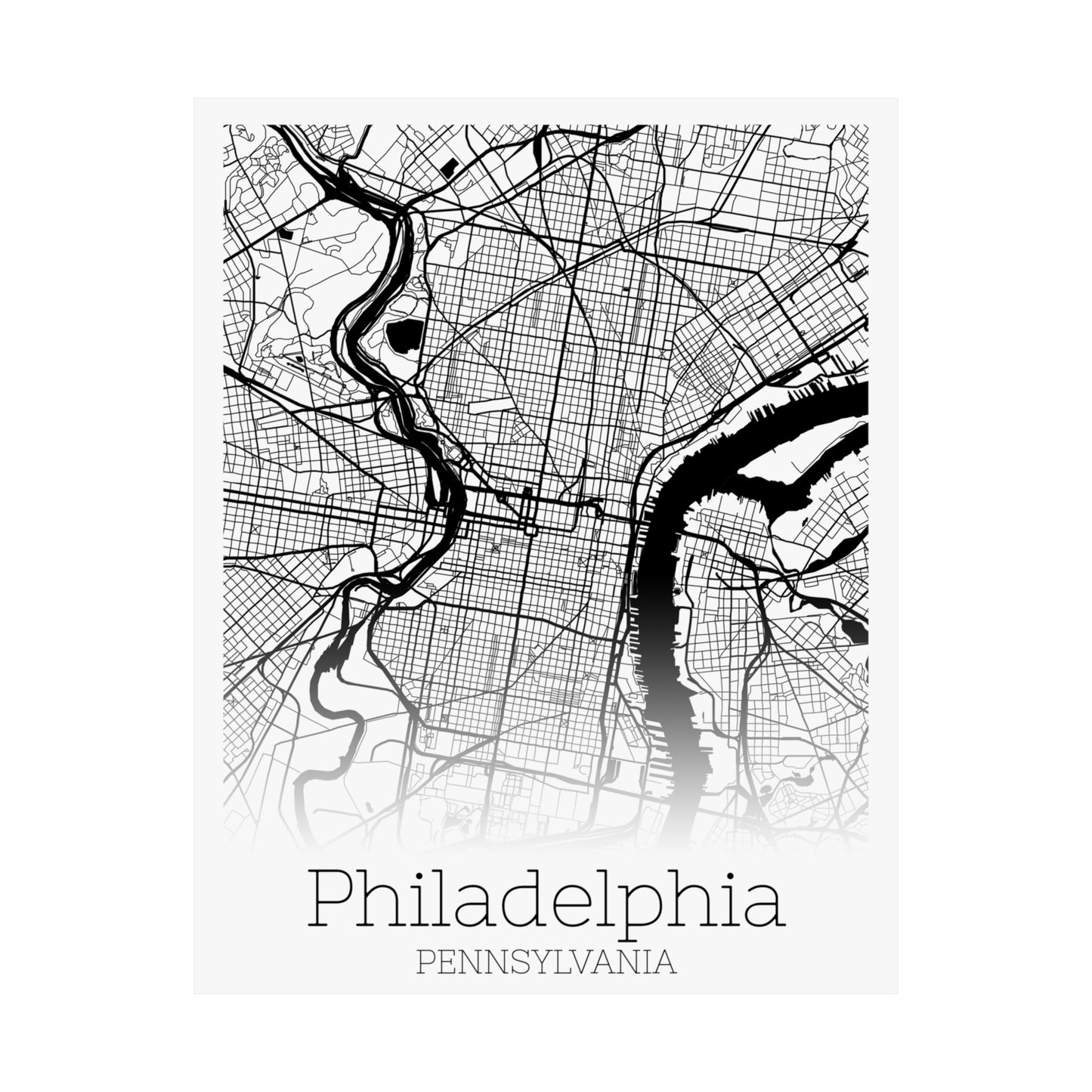 Philadelphia Pennsylvania City Map Matte Vertical Posters