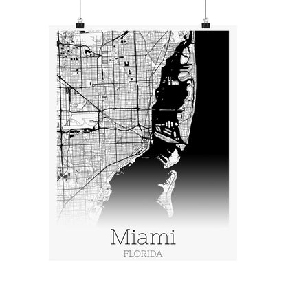 Miami Florida City Map Matte Vertical Posters