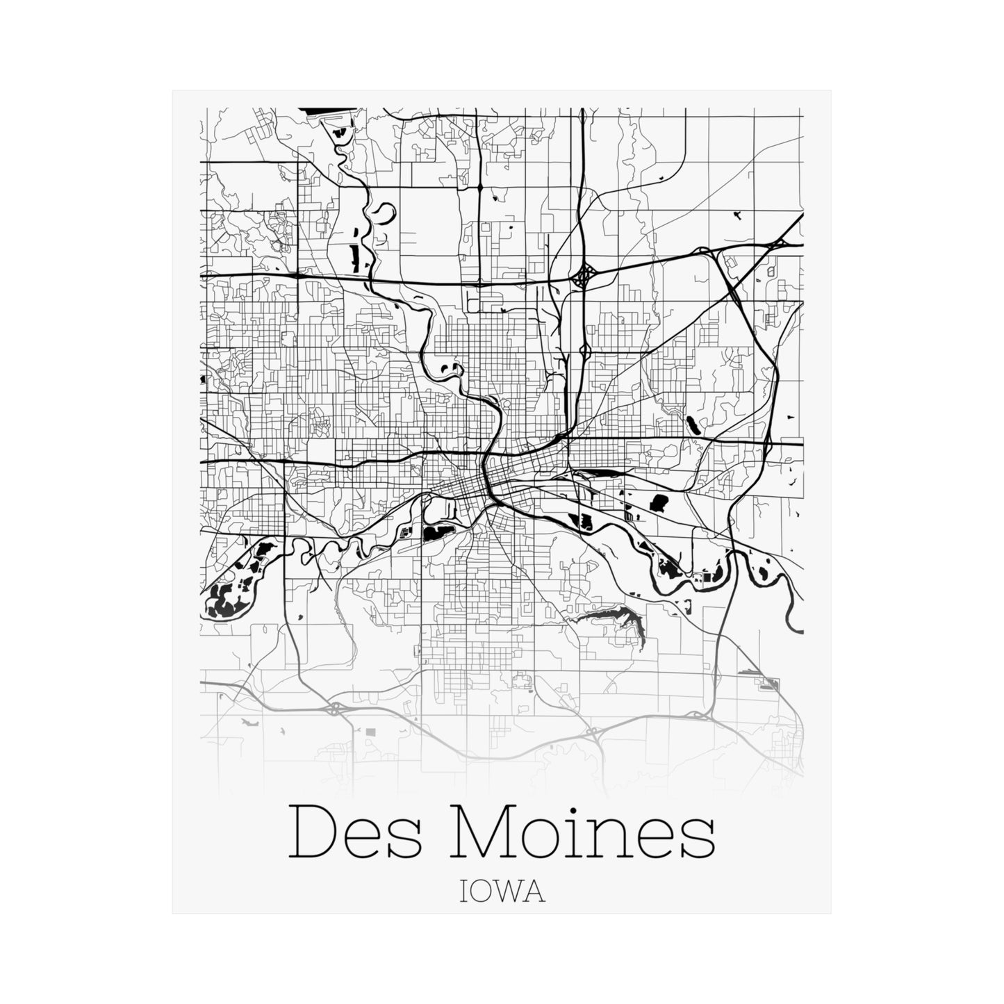 Des Moines Iowa City Map Matte Vertical Posters