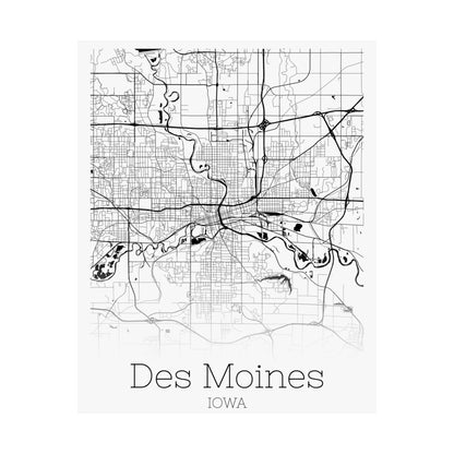 Des Moines Iowa City Map Matte Vertical Posters