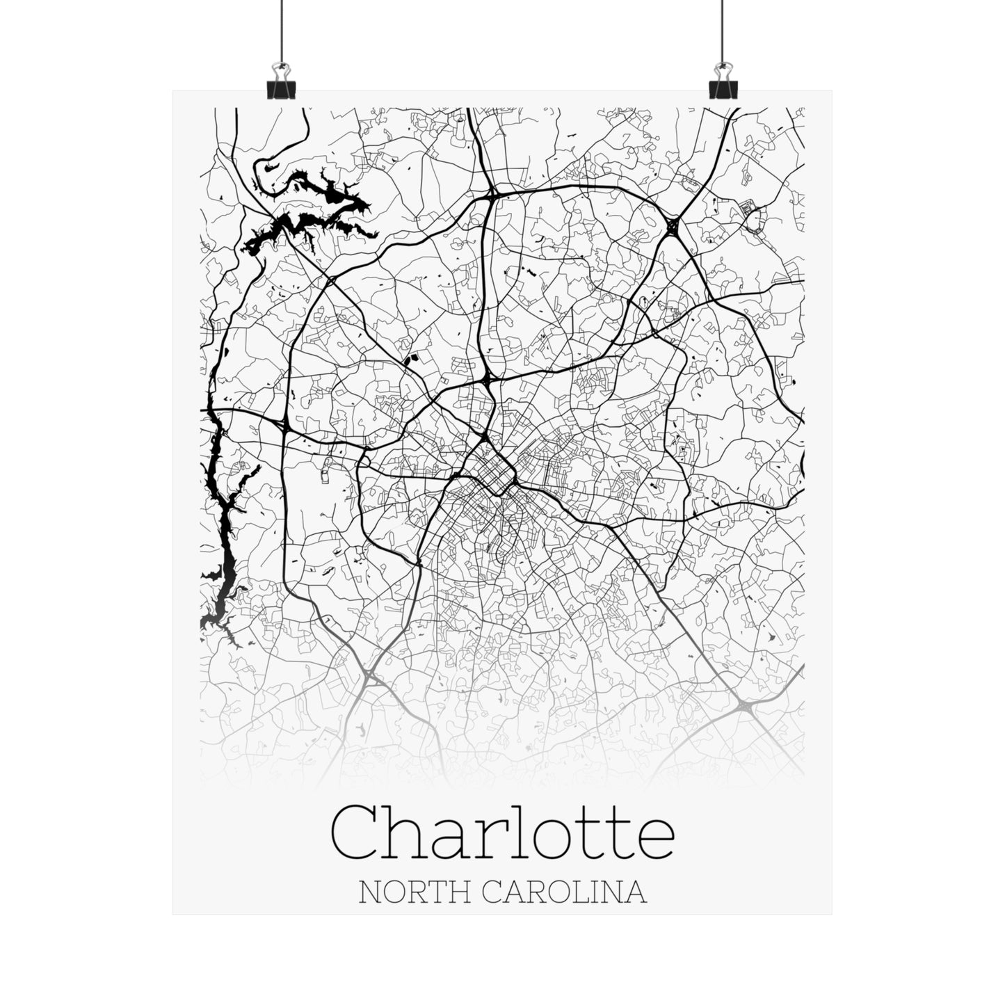 Charlotte North Carolina City Map Matte Vertical Posters