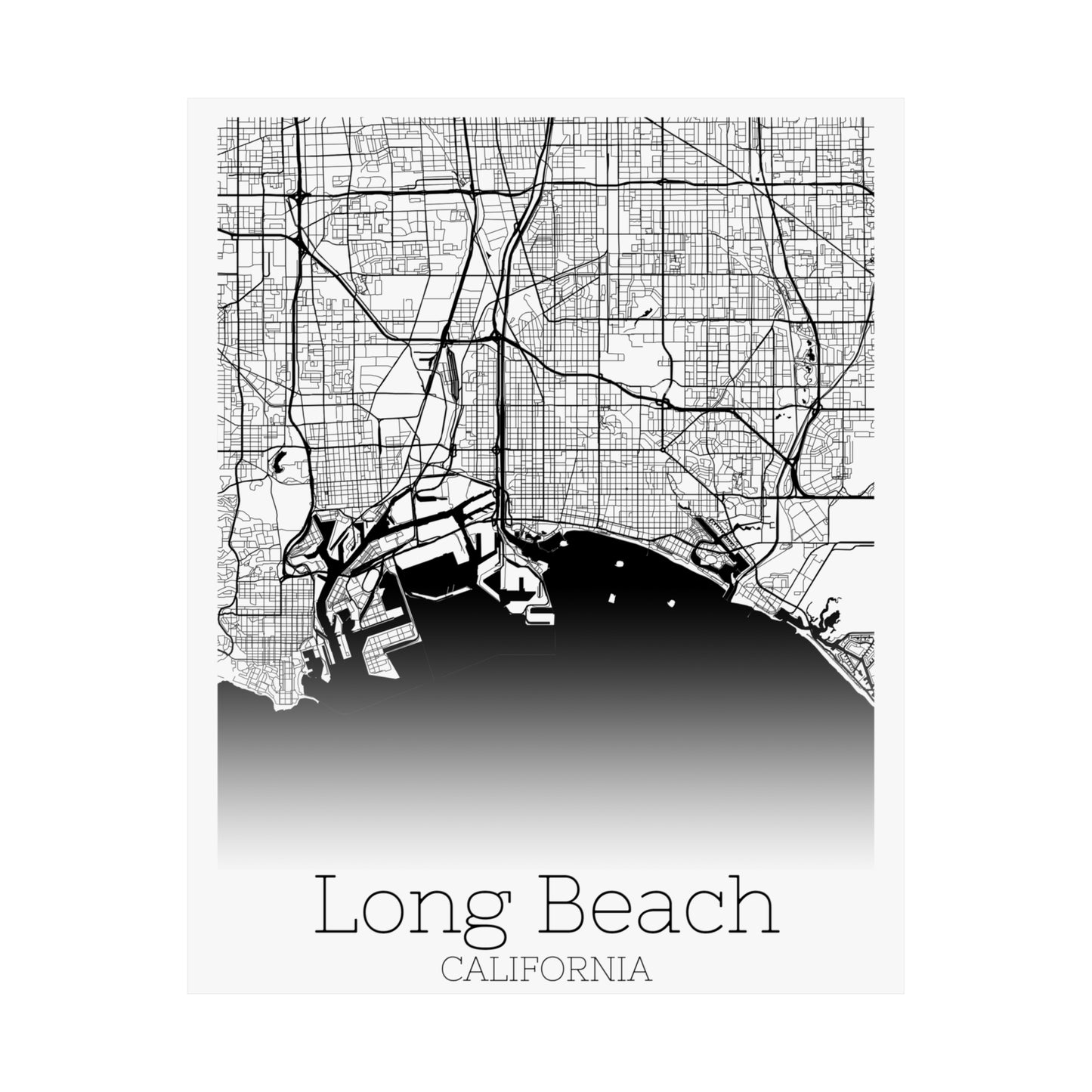 Long Beach California City Map Matte Vertical Posters