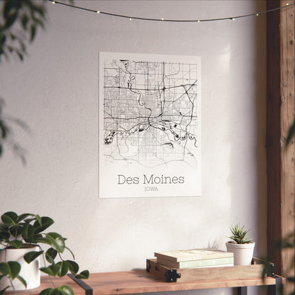 Des Moines Iowa City Map Matte Vertical Posters