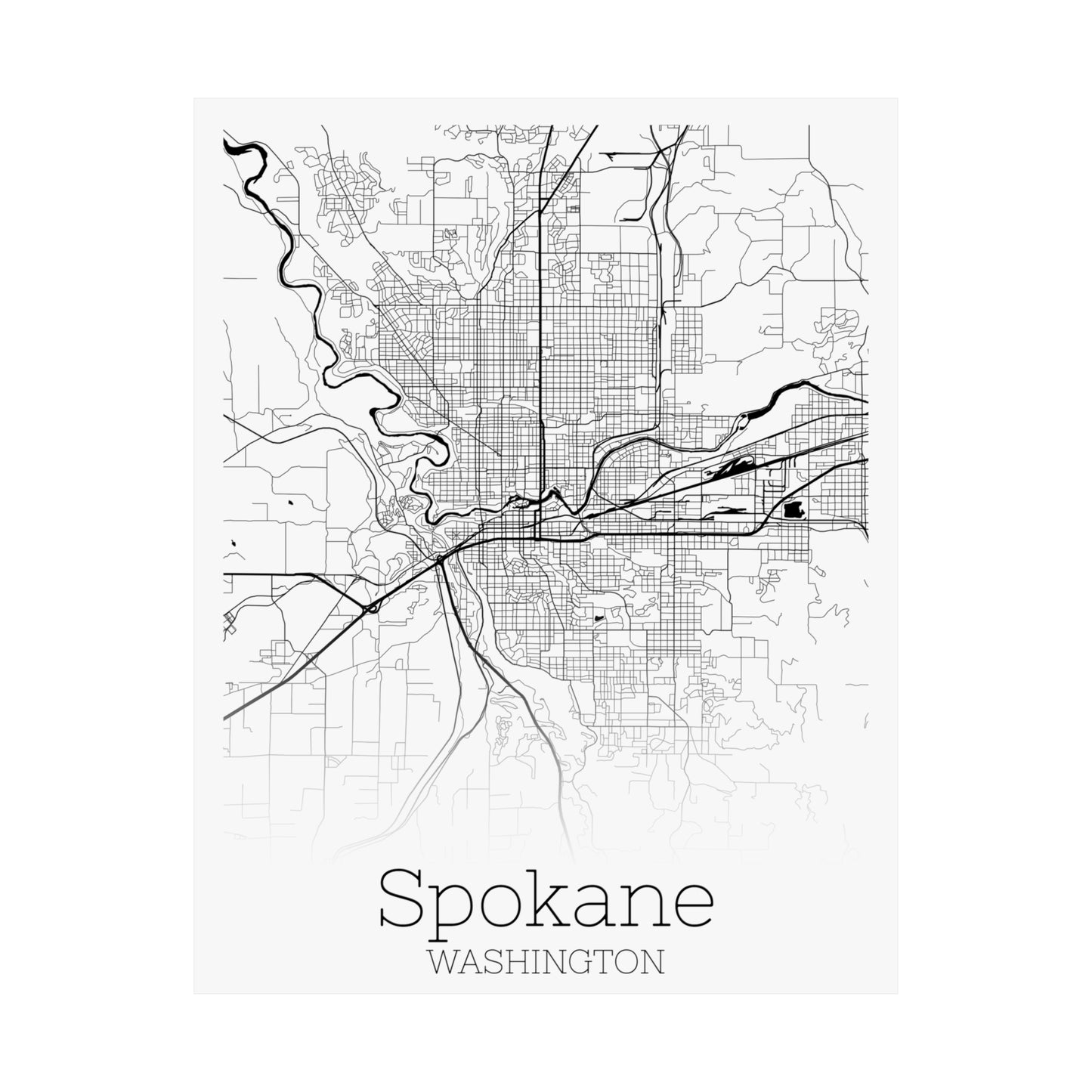 Spokane Washington City Map Matte Vertical Posters