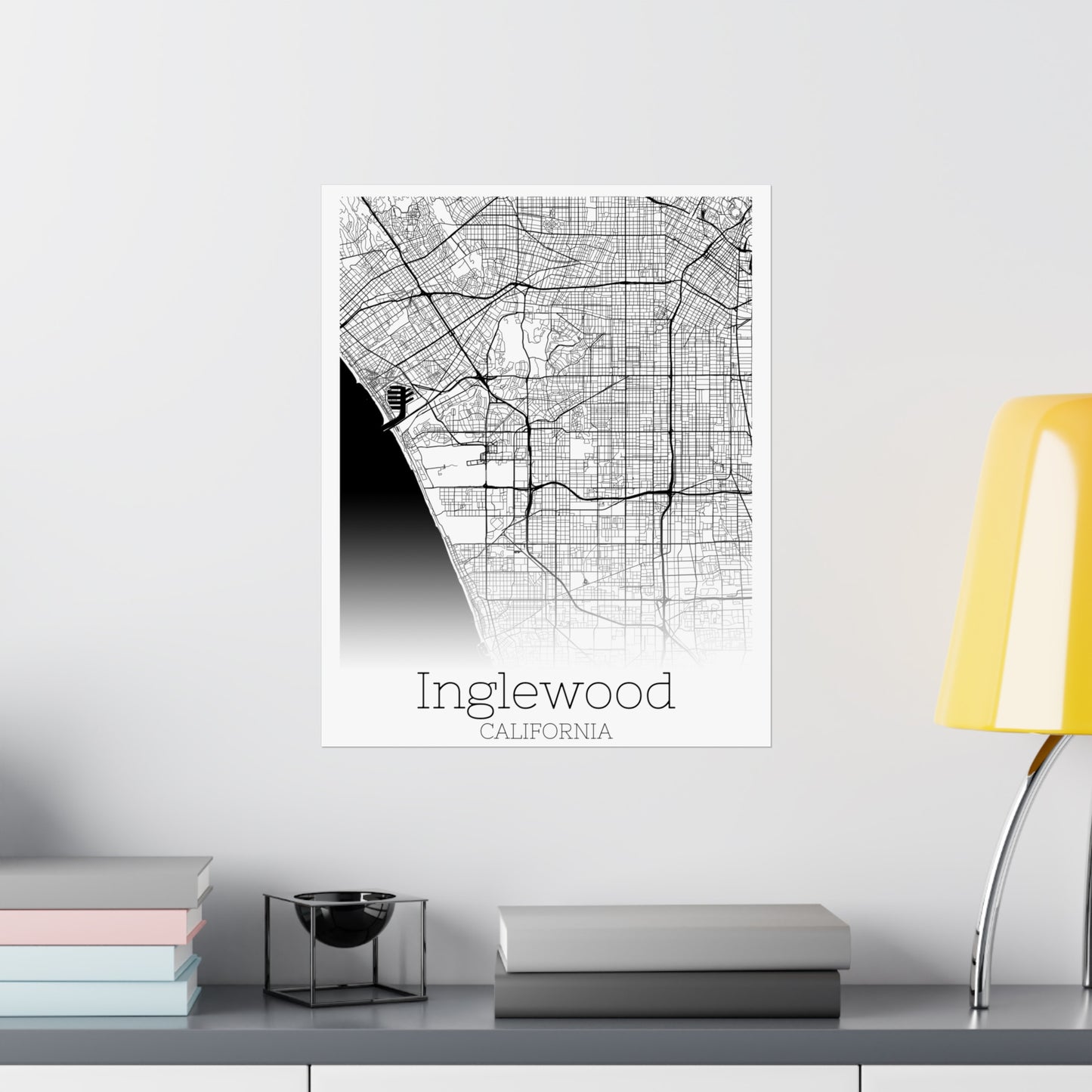 Inglewood California City Map Matte Vertical Posters