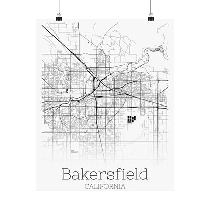 Bakersfield California City Map Matte Vertical Posters