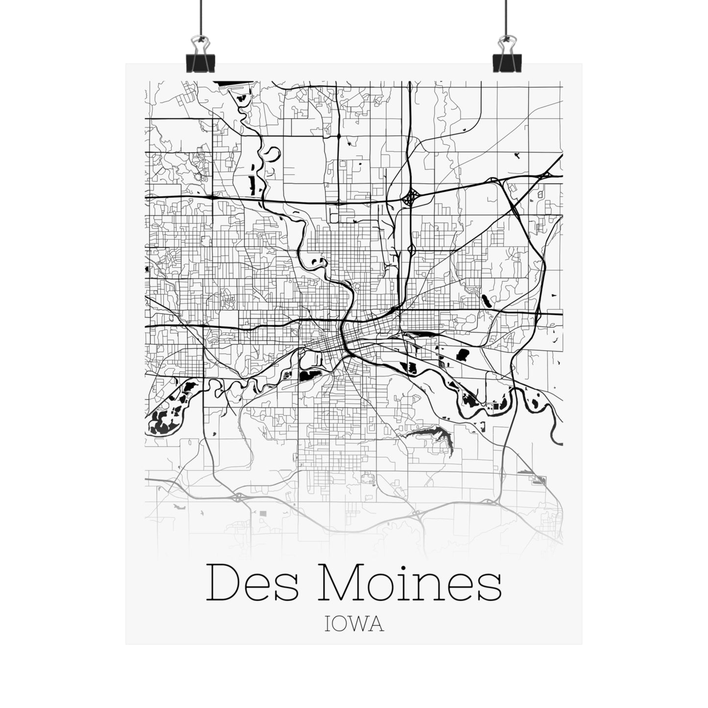 Des Moines Iowa City Map Matte Vertical Posters