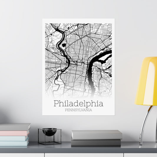 Philadelphia Pennsylvania City Map Matte Vertical Posters