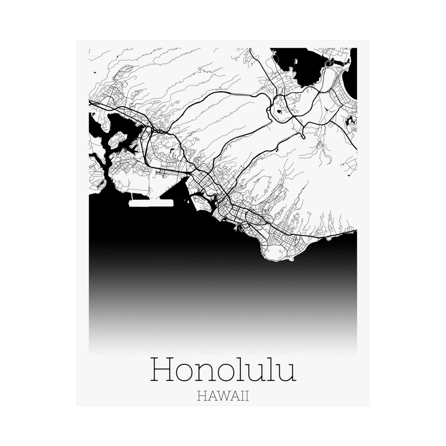 Honolulu Hawaii City Map Matte Vertical Posters