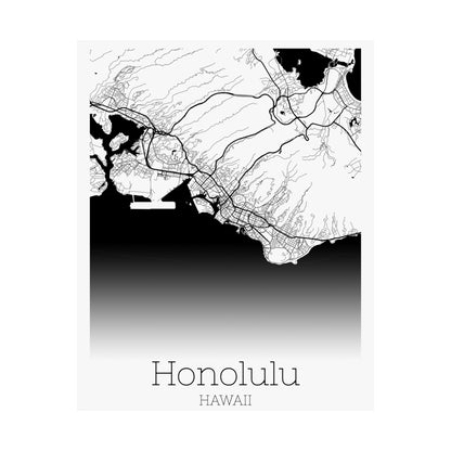 Honolulu Hawaii City Map Matte Vertical Posters